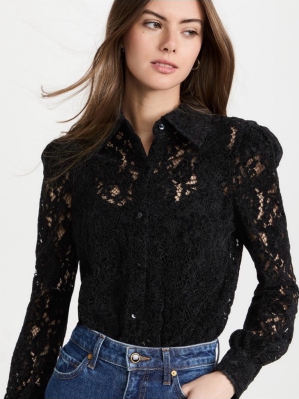 L'AGENCE Jenica Black Velvet Lace Blouse - Size Small